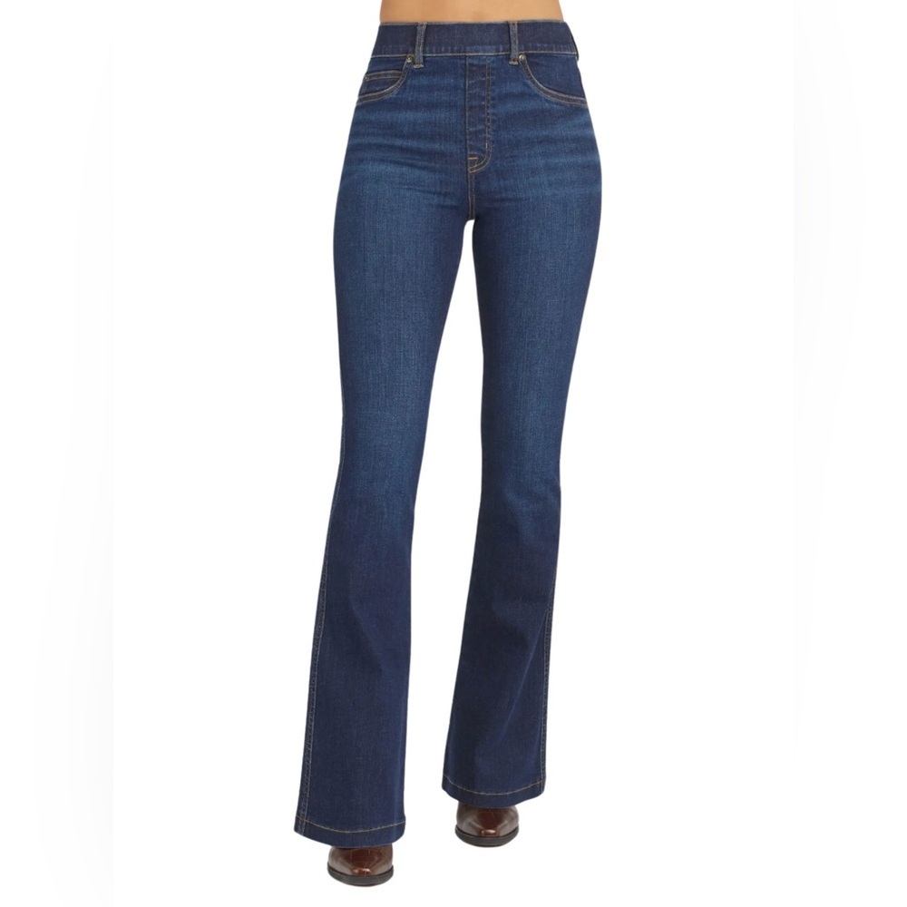 Spanx Pull On Clean Indigo Boot Cut High Rise Denim Trousers Size Medium